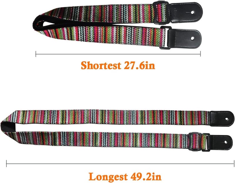 Farcaya Ukulele Strap for Soprano Concert Tenor Baritone Uke Mandolin Banjo Cotton Soft Country Style with Picks Locks Buttons End Pins Musical Instrument Accerssories (Striped Green) - Image 4